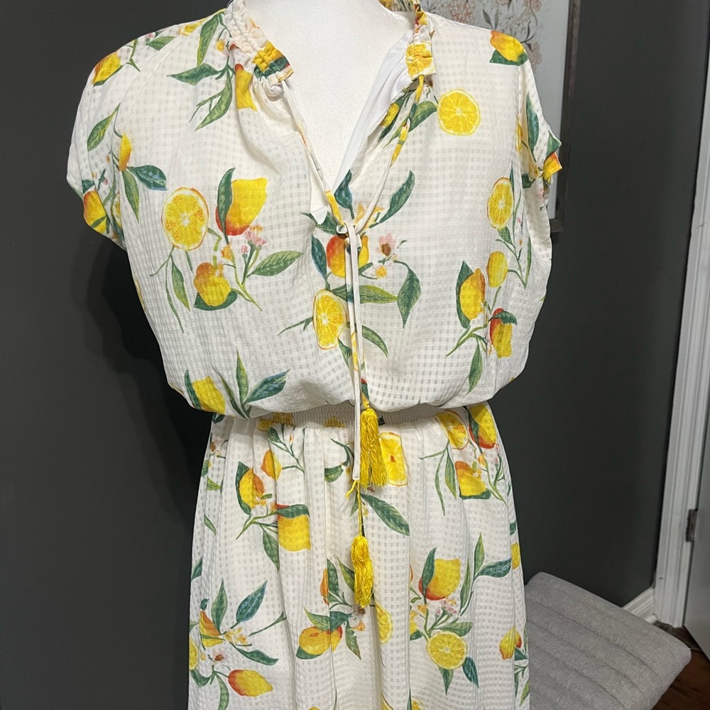 Lemon Print Midi Dress with Yellow and Green Accents